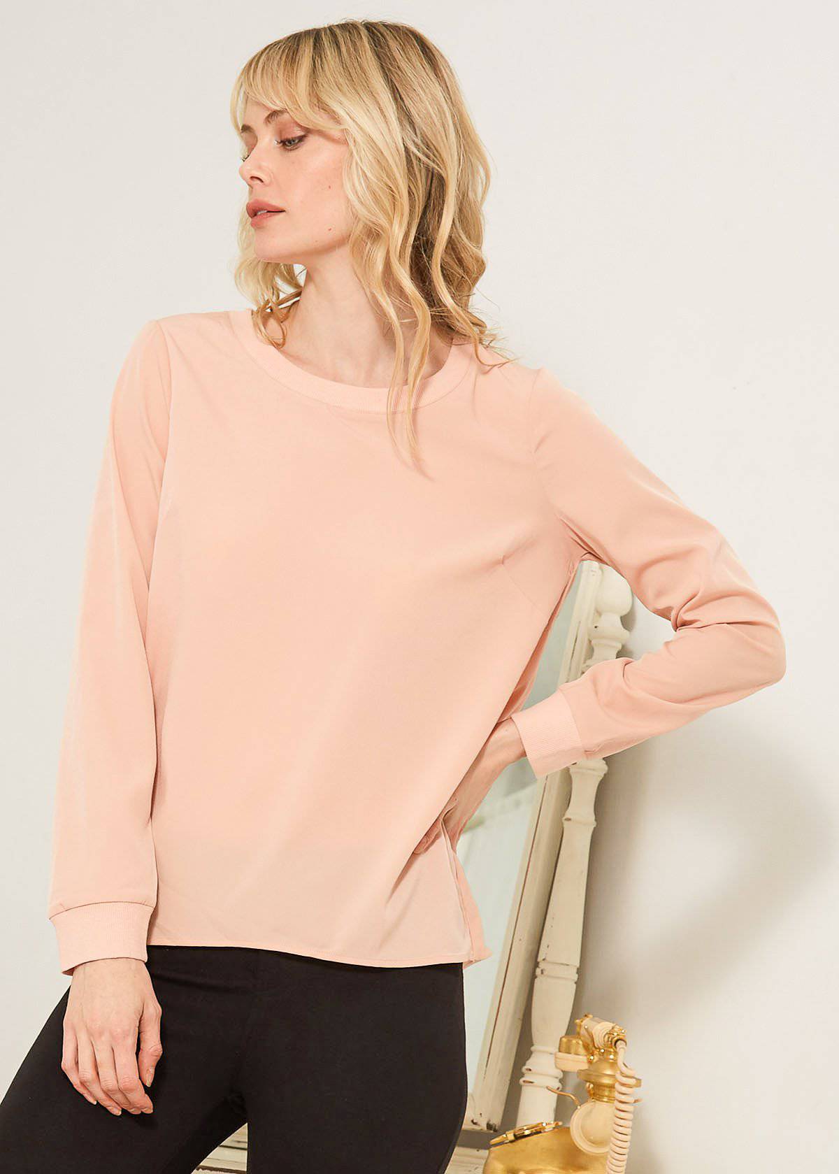 Women's Open Back Crewneck Top In Blush