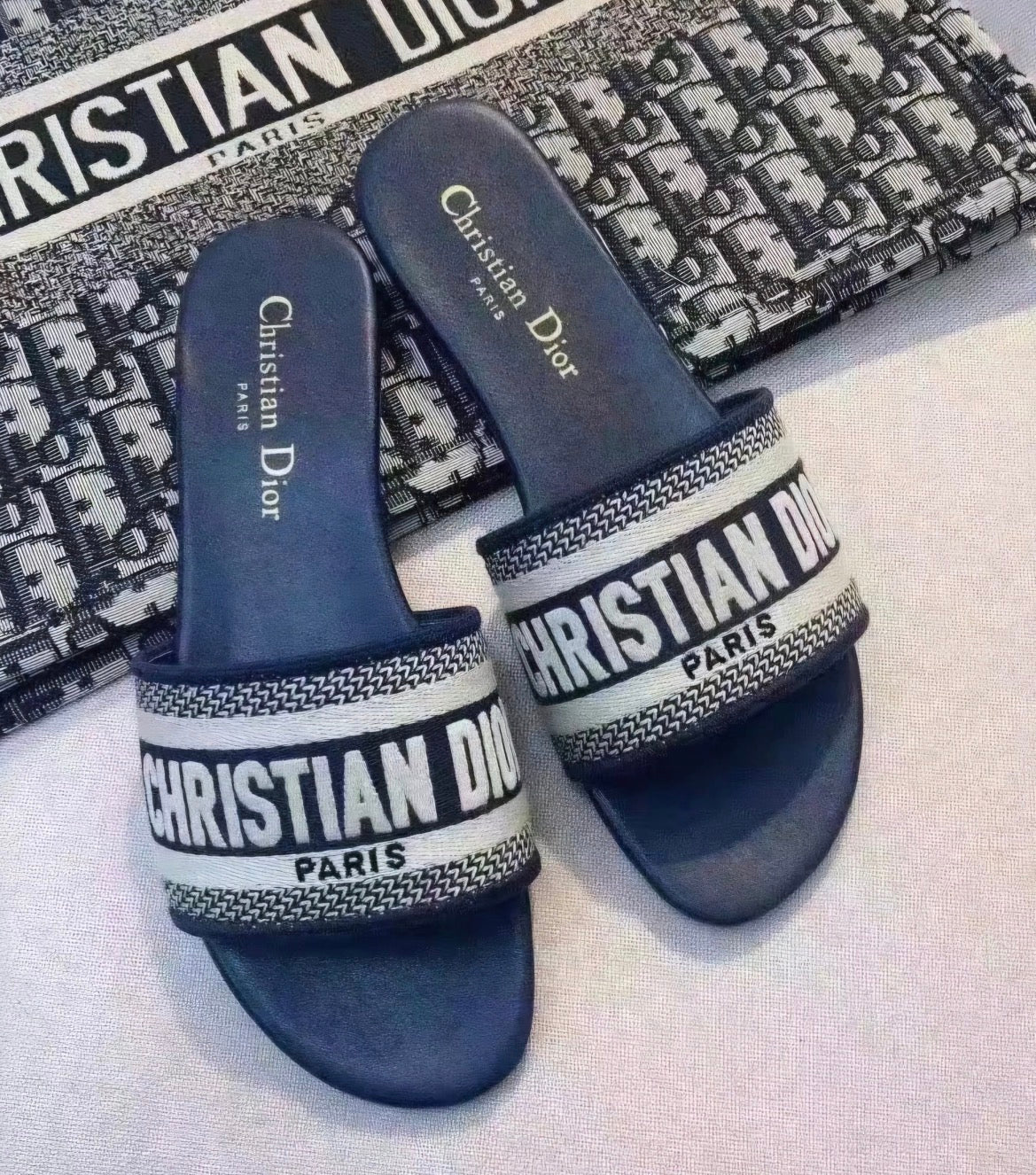 💙 Luxury Blue Monogram Slide Sandals