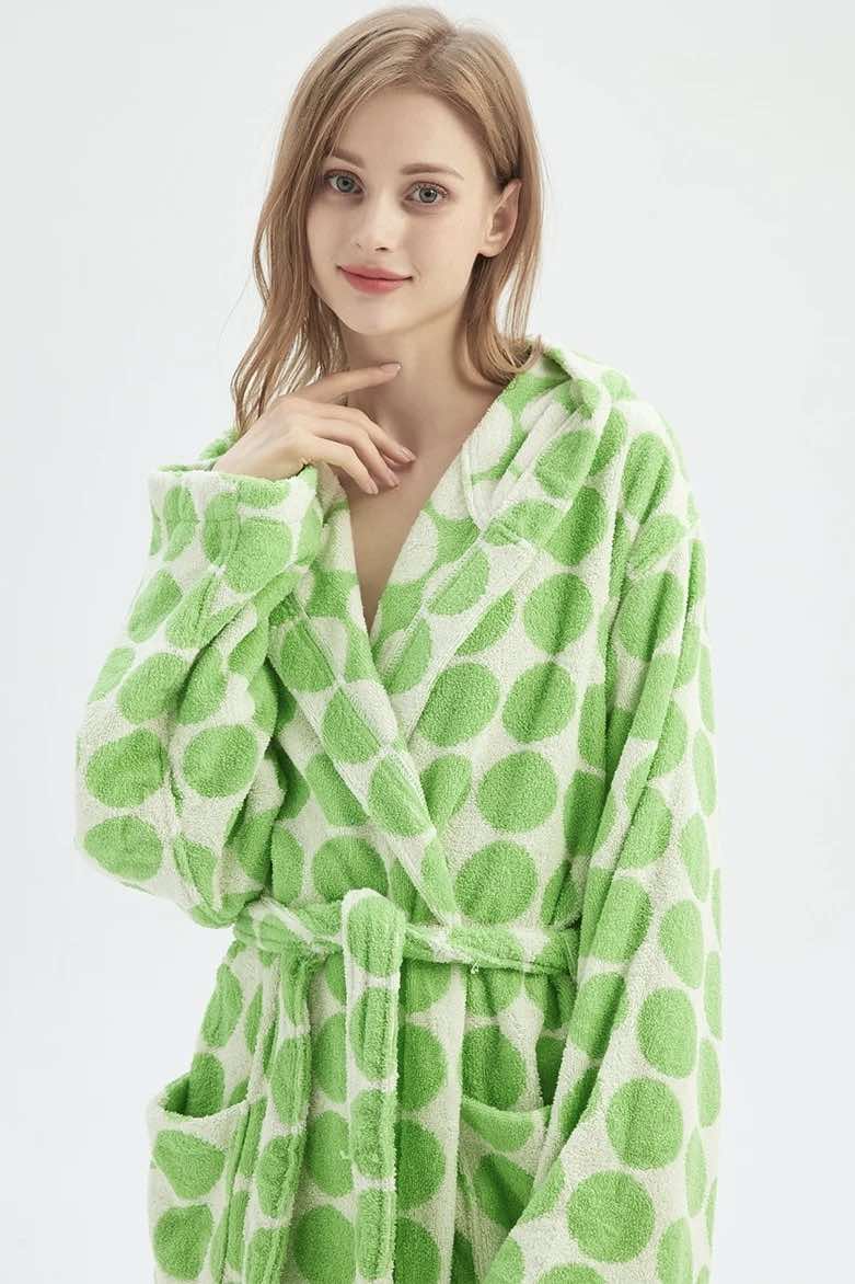 Whimsical Polka Dot Hooded Bath Robe - 100% Organic Long-stapled