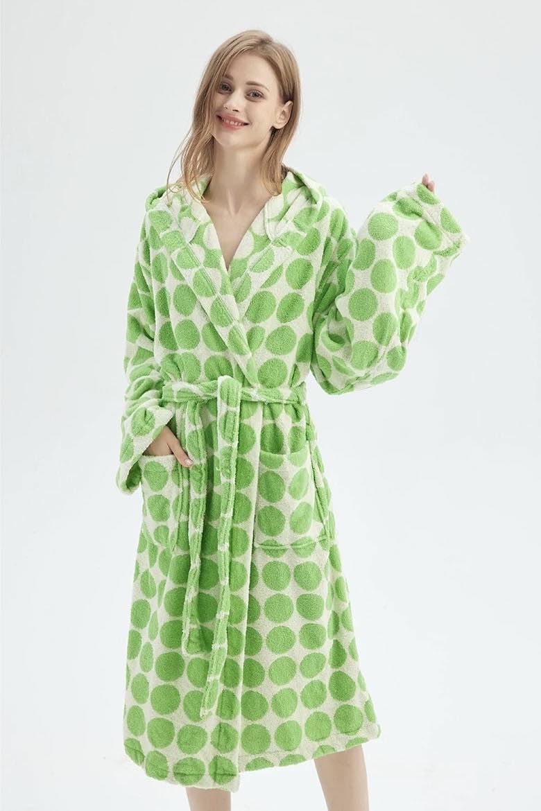 Whimsical Polka Dot Hooded Bath Robe - 100% Organic Long-stapled